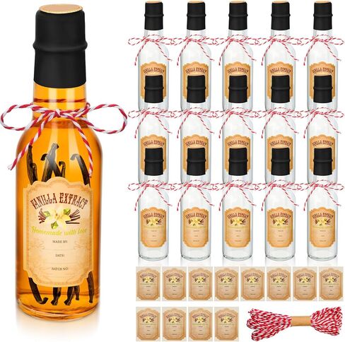 Tioncy 16 Pcs Vanilla Extract Bottles for Homemade Vanilla Jar Glass Bottle with Cap, Shrink Band, Sticker Syrup Gift Food Storage Canister for Bean Sauce Spice for Christmas in Saudi Arabia