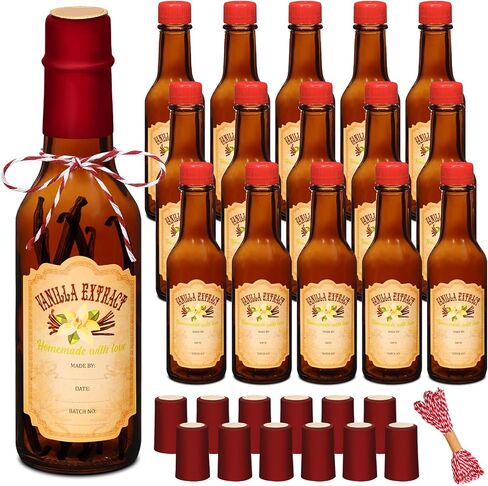 Tioncy 16 Pcs Vanilla Extract Bottles for Homemade Vanilla Jar Glass Bottle with Cap, Shrink Band, Sticker Syrup Gift Food Storage Canister for Bean Sauce Spice for Christmas in Saudi Arabia