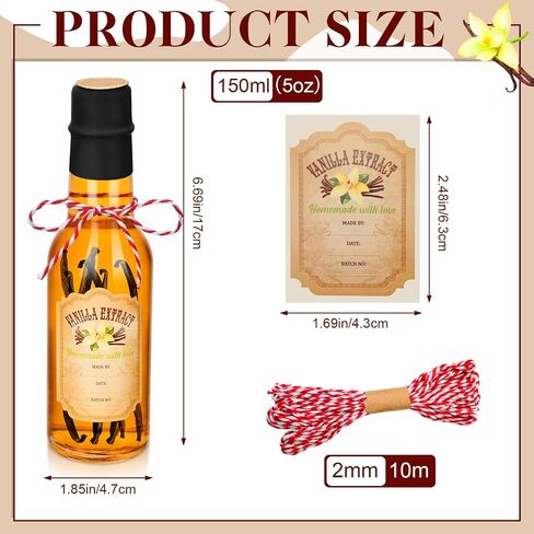 Tioncy 16 Pcs Vanilla Extract Bottles for Homemade Vanilla Jar Glass Bottle with Cap, Shrink Band, Sticker Syrup Gift Food Storage Canister for Bean Sauce Spice for Christmas in Saudi Arabia