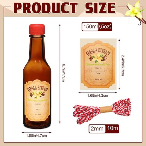 Tioncy 16 Pcs Vanilla Extract Bottles for Homemade Vanilla Jar Glass Bottle with Cap, Shrink Band, Sticker Syrup Gift Food Storage Canister for Bean Sauce Spice for Christmas in Saudi Arabia