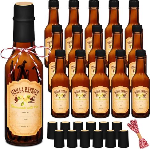 Tioncy 16 Pcs Vanilla Extract Bottles for Homemade Vanilla Jar Glass Bottle with Cap, Shrink Band, Sticker Syrup Gift Food Storage Canister for Bean Sauce Spice for Christmas in Saudi Arabia