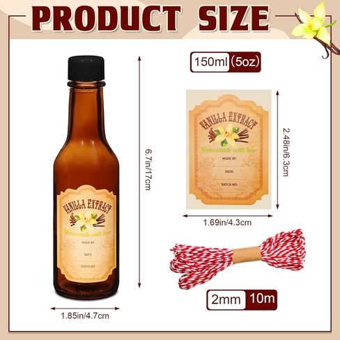 Tioncy 16 Pcs Vanilla Extract Bottles for Homemade Vanilla Jar Glass Bottle with Cap, Shrink Band, Sticker Syrup Gift Food Storage Canister for Bean Sauce Spice for Christmas in Saudi Arabia