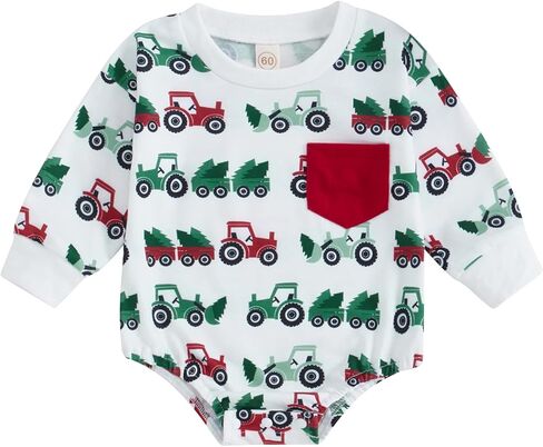 Newborn Baby Boy Christmas Outfit Long Sleeve Tractor Romper Onesie Infant Fall Winter Xmas Clothes in Kuwait