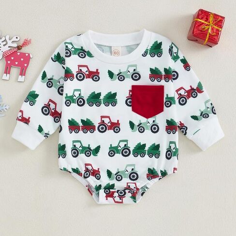 Newborn Baby Boy Christmas Outfit Long Sleeve Tractor Romper Onesie Infant Fall Winter Xmas Clothes in Kuwait