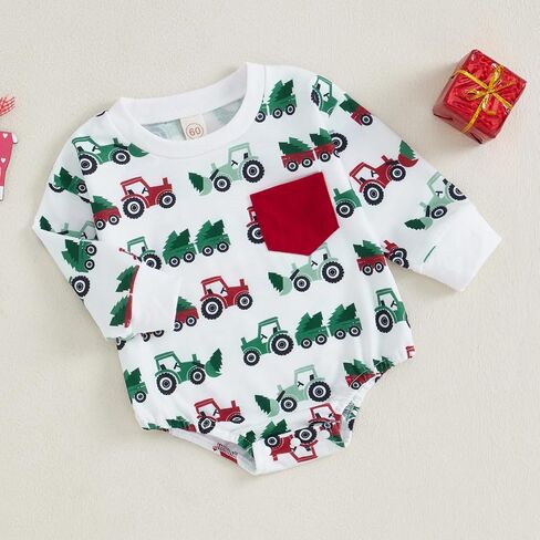 Newborn Baby Boy Christmas Outfit Long Sleeve Tractor Romper Onesie Infant Fall Winter Xmas Clothes in Kuwait