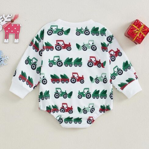 Newborn Baby Boy Christmas Outfit Long Sleeve Tractor Romper Onesie Infant Fall Winter Xmas Clothes in Kuwait