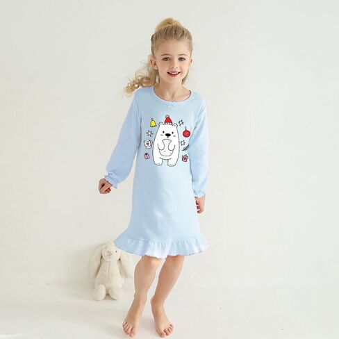 2Pcs Girls Nightgowns 3-10 Years Flutter Long Sleeves Nightdress Nightie Dress Sleepwear Pajamas for Toddler Kids Girls in Kuwait