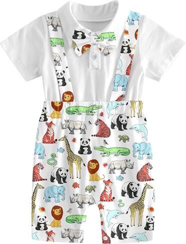 BFUSTYLE Baby Boy Romper 2 in 1 Outfits 0-24 Months Short Sleeve Bodysuit with Bowtie in Saudi Arabia