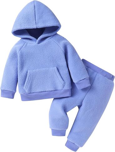 Toddler Little Girl Boy Solid Hoodie Sweatshirt Set Cotton Thick Outfit Fleeced Clothing Suit in Saudi Arabia