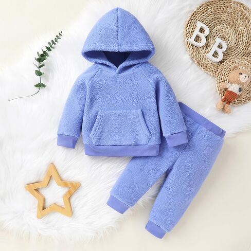 Toddler Little Girl Boy Solid Hoodie Sweatshirt Set Cotton Thick Outfit Fleeced Clothing Suit in Saudi Arabia