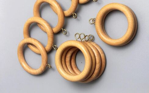 Wooden Curtain Beige Drapery Handmade Durable Rod Rings for 1-1.5 Inch Rod Pole, 1.25 Inch Inner Diameter, Natural Beechwood Ring Hook, Stylish Smooth Gliding and Easy to Install (12 Pack) in Saudi Arabia