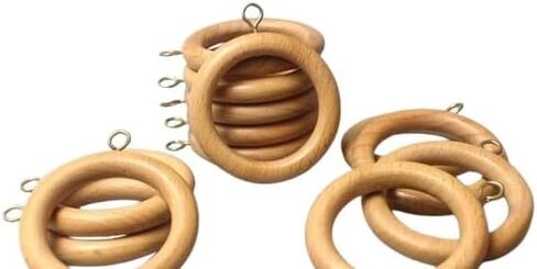 Wooden Curtain Beige Drapery Handmade Durable Rod Rings for 1-1.5 Inch Rod Pole, 1.25 Inch Inner Diameter, Natural Beechwood Ring Hook, Stylish Smooth Gliding and Easy to Install (12 Pack) in Saudi Arabia