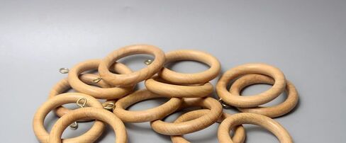 Wooden Curtain Beige Drapery Handmade Durable Rod Rings for 1-1.5 Inch Rod Pole, 1.25 Inch Inner Diameter, Natural Beechwood Ring Hook, Stylish Smooth Gliding and Easy to Install (12 Pack) in Saudi Arabia