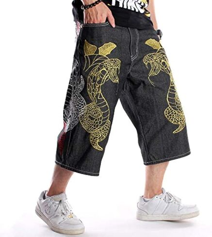 EnllerviiD Men's Baggy Jean Shorts Loose Fit Embroidered Denim Shorts Summer Hip Hop Skateboard Dance Shorts in Kuwait