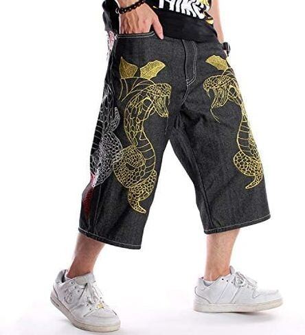EnllerviiD Men's Baggy Jean Shorts Loose Fit Embroidered Denim Shorts Summer Hip Hop Skateboard Dance Shorts in Kuwait