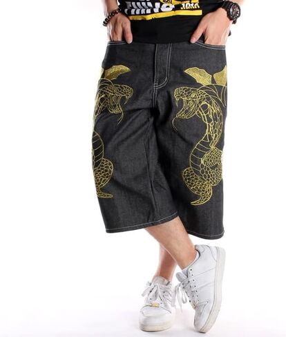 EnllerviiD Men's Baggy Jean Shorts Loose Fit Embroidered Denim Shorts Summer Hip Hop Skateboard Dance Shorts in Kuwait