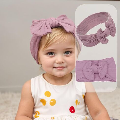 Super Stretchy Nylon Baby Girl Headbands with Big Bows Soft Elastic Knot Head Wrap Hair Accessories for Newborn Infant Toddler Kids (Grey, Standard) in Saudi Arabia