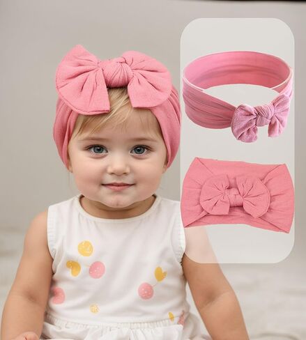 Super Stretchy Nylon Baby Girl Headbands with Big Bows Soft Elastic Knot Head Wrap Hair Accessories for Newborn Infant Toddler Kids (Grey, Standard) in Kuwait