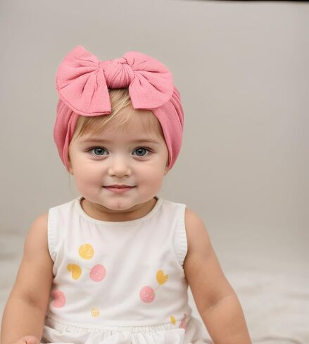 Super Stretchy Nylon Baby Girl Headbands with Big Bows Soft Elastic Knot Head Wrap Hair Accessories for Newborn Infant Toddler Kids (Grey, Standard) in Kuwait