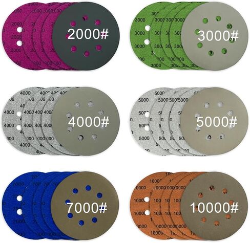 5 Inch 8 Holes Sanding Discs Hook and Loop, 30Pcs Wet Dry Sandpaper, 2000 3000 4000 5000 7000 10000 Grit Sandpaper, Round High Grit Sand Paper for Orbital Sander in Saudi Arabia