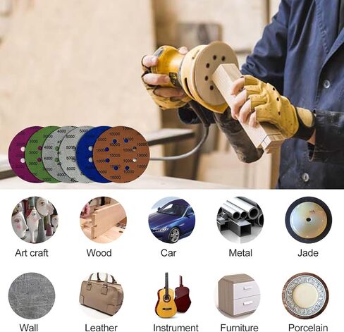 5 Inch 8 Holes Sanding Discs Hook and Loop, 30Pcs Wet Dry Sandpaper, 2000 3000 4000 5000 7000 10000 Grit Sandpaper, Round High Grit Sand Paper for Orbital Sander in Saudi Arabia