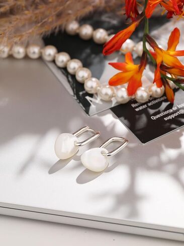 Mother of Pearl Earrings for Women Trendy - 925 Sterling Silver Stud with White Gold Plated, Statement Delicate Lightweight Jewelry, 2024 Urban Fashion Trends for Wedding Gifts in Saudi Arabia