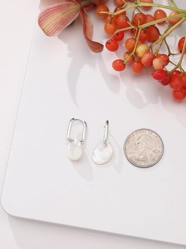 Mother of Pearl Earrings for Women Trendy - 925 Sterling Silver Stud with White Gold Plated, Statement Delicate Lightweight Jewelry, 2024 Urban Fashion Trends for Wedding Gifts in Saudi Arabia