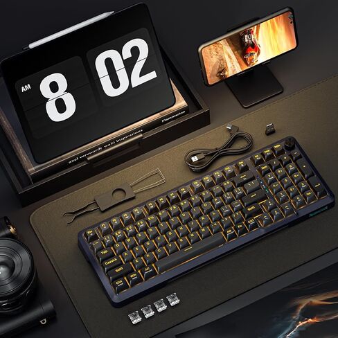 لوحة مفاتيح ميكانيكية لاسلكية من Redragon، لوحة مفاتيح ألعاب RGB مثبتة على حشية ثلاثية الأوضاع مع مقبض مستوى الصوت، ومفاتيح خطية مسبقة التشحيم، ملف تعريف MDA، 98 مفتاحًا لوحة مفاتيح كريمية قابلة للتبديل السريع لأجهزة الكمبيوتر/الكمبيوتر اللوحي/Xbox/PS4 in Saudi Arabia