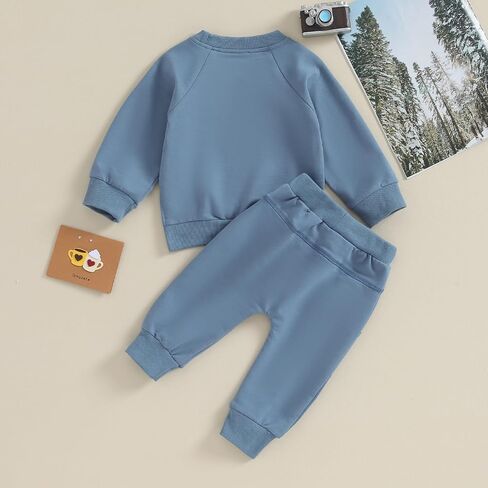 Toddler Baby Boy Girl Fall Winter Outfit Basic Solid Color Crewneck Long Sleeve Sweatshirt Top Jogger Pants Set in Saudi Arabia