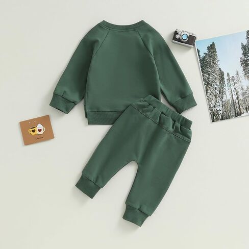 Toddler Baby Boy Girl Fall Winter Outfit Basic Solid Color Crewneck Long Sleeve Sweatshirt Top Jogger Pants Set in Saudi Arabia