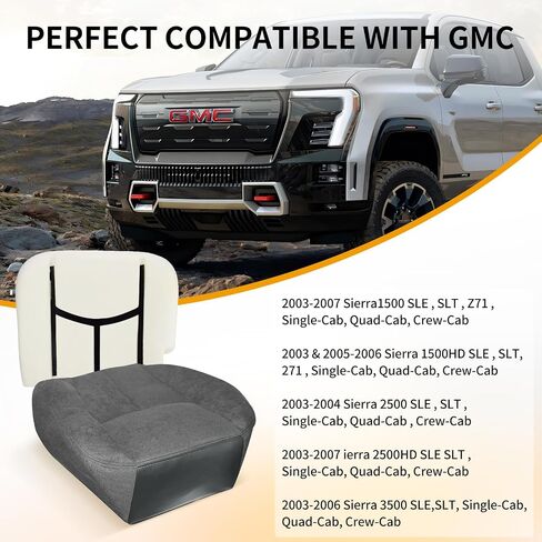 Single Automotive Replacement Seat Cover Driver Side Bottom Cloth Seat Cover for 2003-2007 GMC Sierra 1500 2500 3500 1500HD 2500HD SLE SLT Charcoal Gray in Saudi Arabia