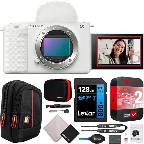 Sony ZV-E10 II Mirrorless Alpha APS-C Interchangeable Lens Content Creators Camera Body Black ZVE10M2B Bundle with CPS 2 YR Extended Protection Pack + Deco Gear Case + 128GB Card & Accessories Kit in Kuwait
