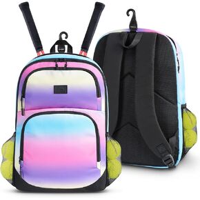 MATEIN Kids Tennis Bag, Girls Softball Bag with Fixed Straps & Cooler Pockets, Durable Racket Bag with Fence Hook Hold Badminton Baseball Bat, Tennis Baseball Bags for Youth, Teens, Women, Colorful