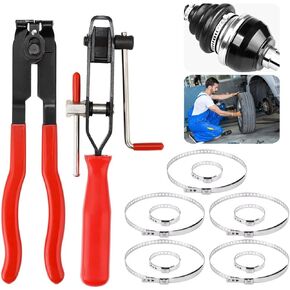 Homaisson 12 Pcs CV Boot Clamps Pliers Kit, Car Banding Tool Kit with 10 CV Boot Clamps 2 Ear Boot Tie Pliers, CV Joint Band Tools Repair Accessories for Car ATV UTV Axle Boots