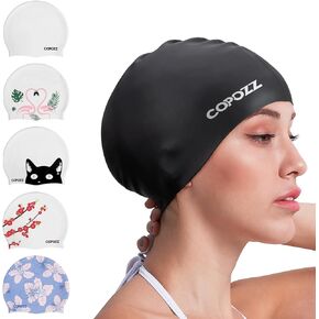 COPOZZ Adult Swim Caps, Silicone Waterproof Comfy Bathing Cap Swimming Hat for Long and Short Hair