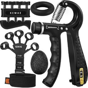 Grip Strength Trainer with Hand Grip Strengthener, Finger Exerciser, Hand Extension Exerciser and Forearm Workout Ring for Muscle Building and Injury Recovery for Athletes