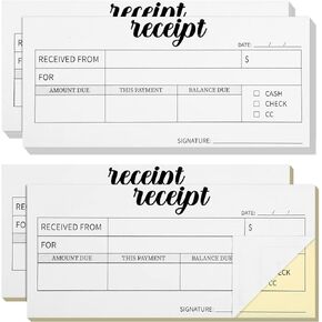 Spakon 4 Pieces Receipt Books Carbonless Pocket Size Receipt Book with Copies 6 x 2.8 Inch Carbon Copy Notepad Carbonless Copy Invoice Book Carbon Receipt Booklet for Boutique Business Supplies