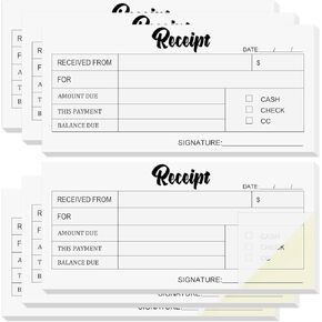 6 pcs Receipt Book,6 x 2.8 Inch, Carbon Duplicate Copies Receipt Book, Money/Rent Receipt Book, Cute Handheld Duplicate Copy Order Form for Craft Boutique Business (50 Sets per Book)