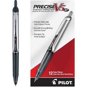 أقلام بايلوت، Precise V5 RT، قابلة لإعادة الملء والسحب، ذات نقطة دقيقة للغاية 0.5 مم، أسود، عبوة من 12 قلمًا