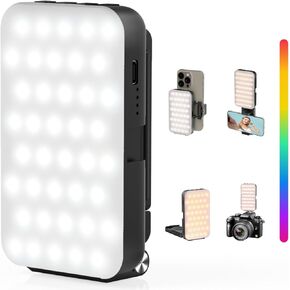 Phone Light, Selfie Light for iPhone, High Power Rechargeable RGB Light for Video Recording, Upgraded Adjustable Multi Mode Retractable Clip Portable Light, TikTok, Makeup, Content Creator Light