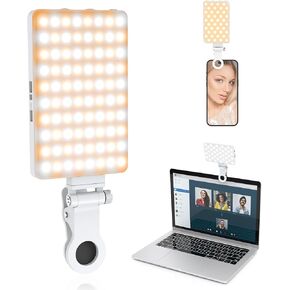 TONEOF 80 LED Portable Selfie Light,Rechargeable Phone Light with Clip,3 Light Modes 2000mAh Video Fill Light,Lighting for Video Recording, Makeup,Live Streaming,Vlog,Tablet/Laptop/Webcam White