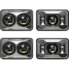4X6 LED Headlights Hi/Lo Beam H4656 H4651 H4652 H4666 H6545 Rectangular Headlight Compatible with Peterbilt 379 Kenworth T800 T600 Freightinger Ford Probe Ol-dsmobile - Chrome
