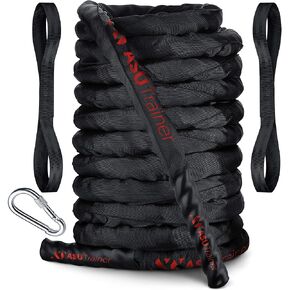 ASU Trainer Poly Dacron Weighted Battle Ropes for Home Gym– Indoor/Outdoor Workout Rope with Sleeve, Heat-Shrink Handles, & Anchor Kit – Exercise Rope for Training/Fitness/Boxing, Army Battle Rope