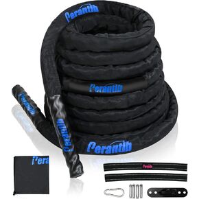 Perantlb Battle Rope with wear-Resistant Nylon Protective Sleeve ，Heavy Battle Rope for Strength Training Home Fitness Exercise Rope， Anchor Strap Kit Included
