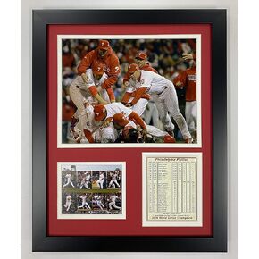 Legends Never Die Philadelphia Phillies 2008 MLB World Series Champs Collectible | Framed Photo Collage Wall Art Decor - 12"x15", Model: 11369U Black