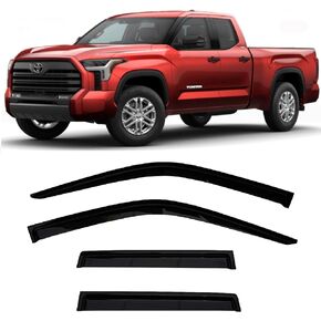 2019-2025 Tape-On Side Window Deflector Visors for Chevrolet Chevy Silverado 1500 Crew Cab & for GMC Sierra 1500 Crew Cab Pickup Truck Smoke Tinted Rain Guards 2020 2021 2022 2023 2024