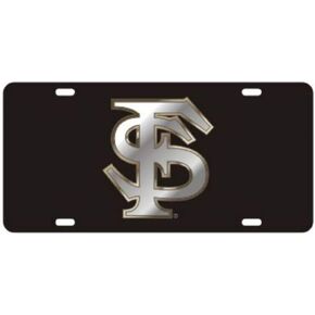 Craftique Florida State Seminoles Laser Cut Inlaid Mirrored Silver FS Black Plate