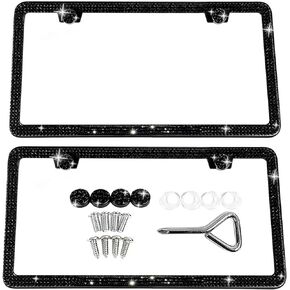 SunplusTrade Bling License Plate Frame for Women 2 Pack Sparkly License Plate Frames Bedazzled Diamond Rhinestone Crystals (Black)