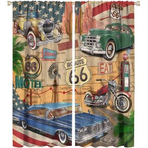 USA Car Blackout Curtains Window, Retro Art Auto Car License Plates Window Drapes, for Home Decoration Suitable for Living Room Bedroom 42x45in 2 Panels
