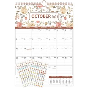 2025 Wall Calendar, Mokani Large Monthly Hanging Vertical Calendar 2025-2026 (January 2025 to June 2026), 12" x 17" with Lines & 234 Stickers, Plastic Cover for Home, Office & School